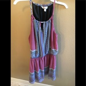 Blue and red patterned dress